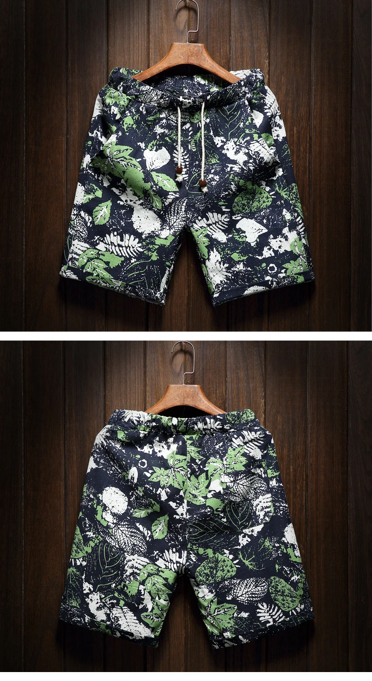 Высококачественные хлопковые льняные мужские пляжные шорты, узкие прямые шорты большого размера с гавайским принтом, шорты для бега, фитнеса, отдыха, пять штанов