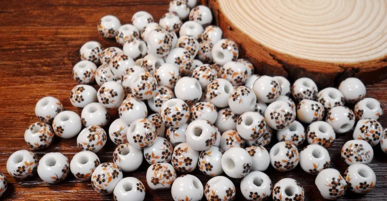 Handmade Blue and White Ceramic Flower Beads – 50Pcs Set