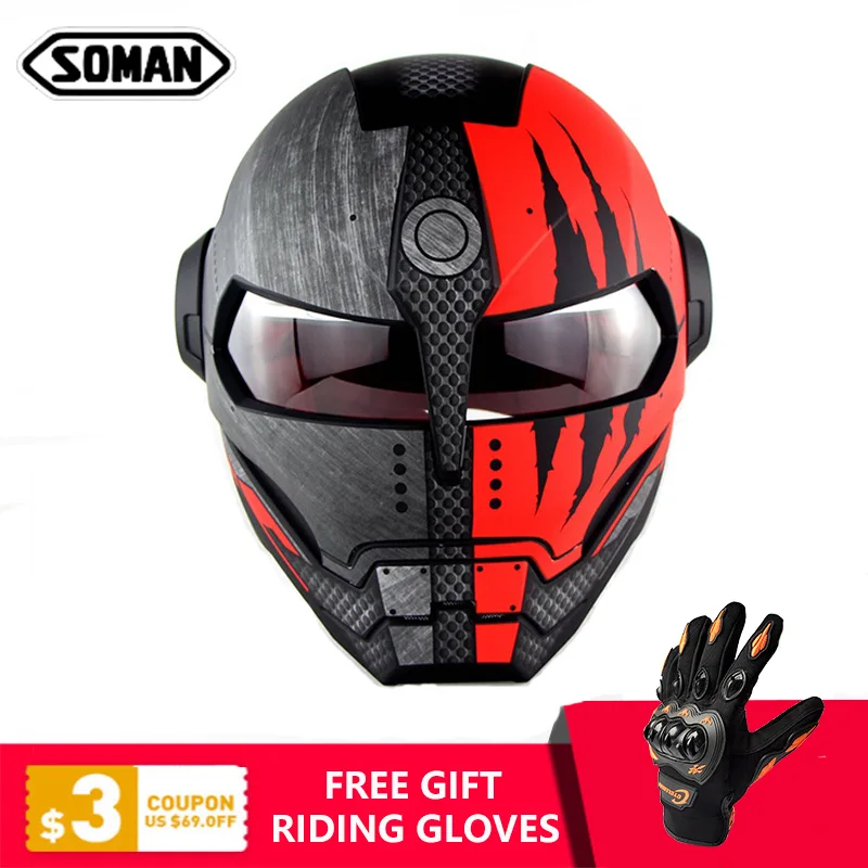 

SOMAN 515 Personalized Iron Man Motorcycle Helmet Flip Up Verspa Ironman Skull Capacete Robot Moto Casco DOT Approval