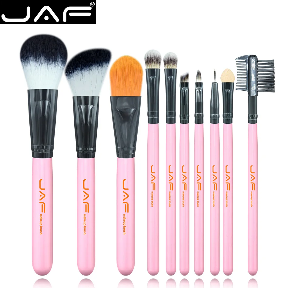 

Vegan 10pcs Starter Makeup Brushes Tool Kit - JAF Brand High Quality Cosmetic Make Up Brush Set J1017S-P