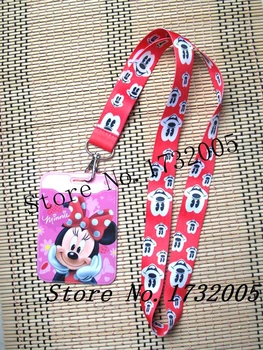 

10pcs cartoon minnie Credit Card Holders Bank Card Neck Strap Card Bus ID holders Identity badge with lanyard key chains