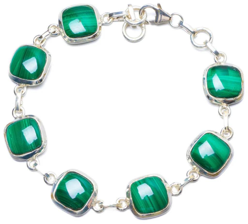

Natural Malachite Handmade Unique 925 Sterling Silver Bracelet 7 1/2-8" Y0886