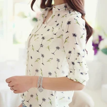 HOT!!!2015 New Women Long-sleeve Bird Print Chiffon Shirts Fashion Slim Spring Summer Women Casual Blouses Free Shipping