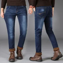 2019 Newly blue Color Smart Casual Winter Jeans For Men Fashion Simple Velvet Warm Jeans Men Thick Fleece Pants Plush Trousers