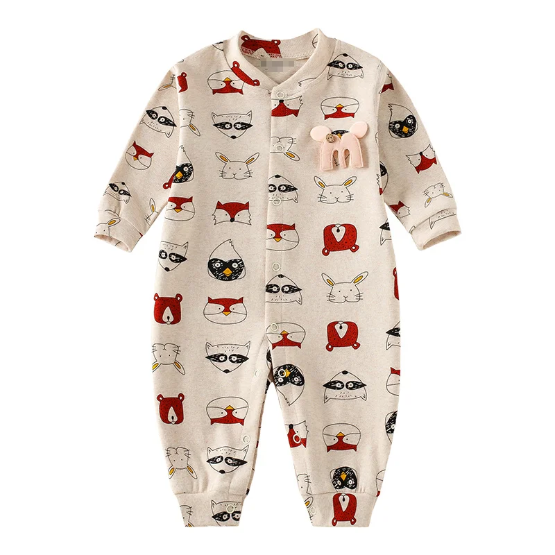 Одежда для новорожденных девочек Однобортный хлопок Одежда для малышей милый кролик детские распашонки для новорожденных для маленьких девочек Зимние комбинезоны картерс одежда для малышей 0-3 месяца комбинезон - Цвет: Bear and Fox