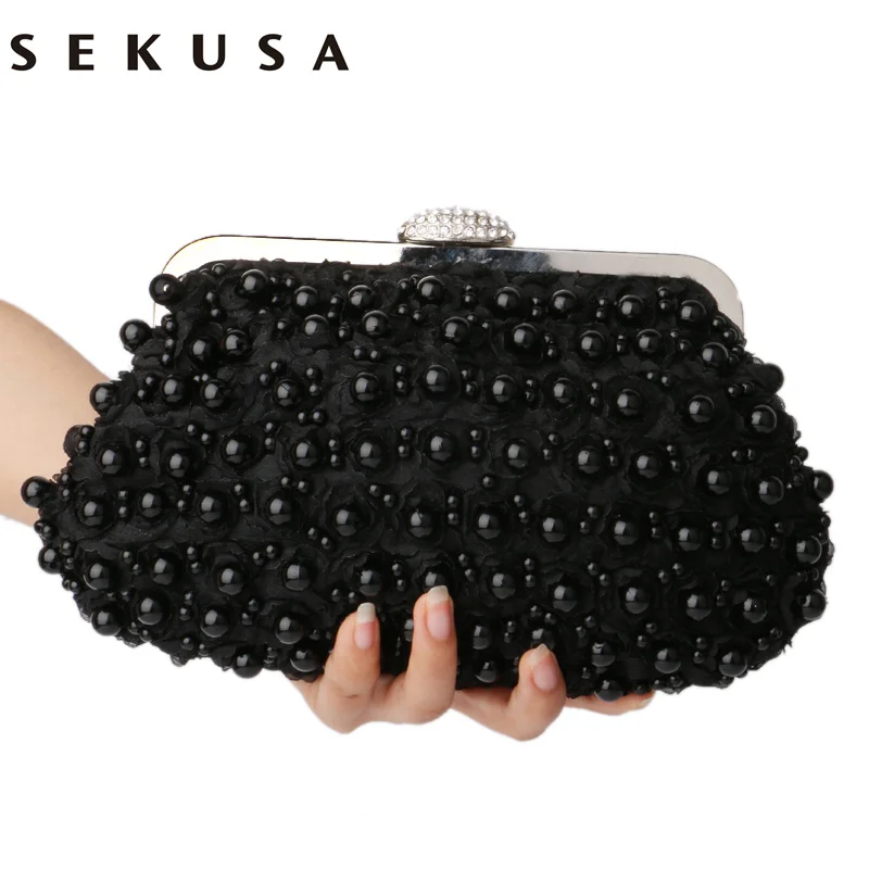 SEKUSA женские вечерние сумки с бусинами Розовый Жемчужный женский клатч цепочкой