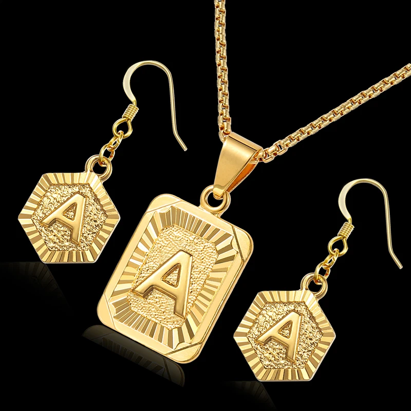 2019 Initial Letter A Z Jewelry Set For Women Gold Box