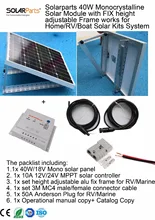 Solarparts 1x 40W Mono Solar Module height Adjustable fix frame solar cell factory cheap selling 12V solar panel RV/Marine/Boat