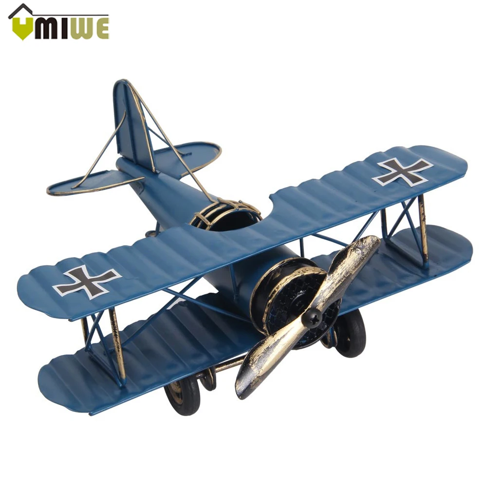 

Creative Home Ornaments Miniature Models Retro Biplane Model Metal Aircraft Models Blue Red Airplane Model Toys For Children