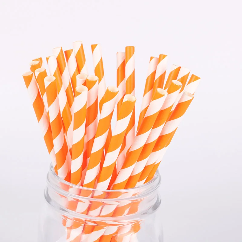 

25pc Orange Striped Wave Heart Dot Design Paper Straws Drinking Straws for Birthday Wedding Decorative Party Event Supplies