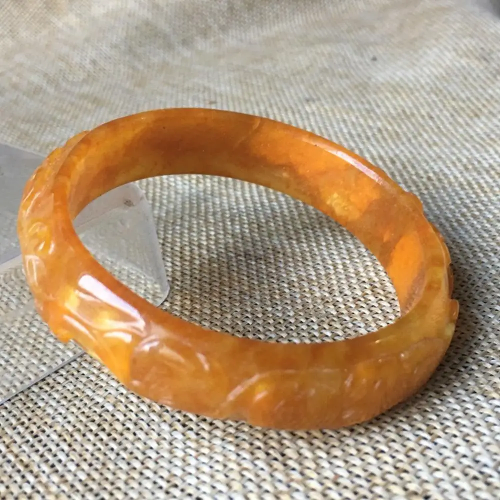 

56mm Chinese stoneite bangle hand-carved flower design stone Bracelet B133