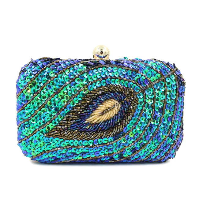 

2017 Women Evening Bags Sequined Beads Embroidered Clutch Purse Leaf-style Ladies Party Day Clutches High-end Retro Bag