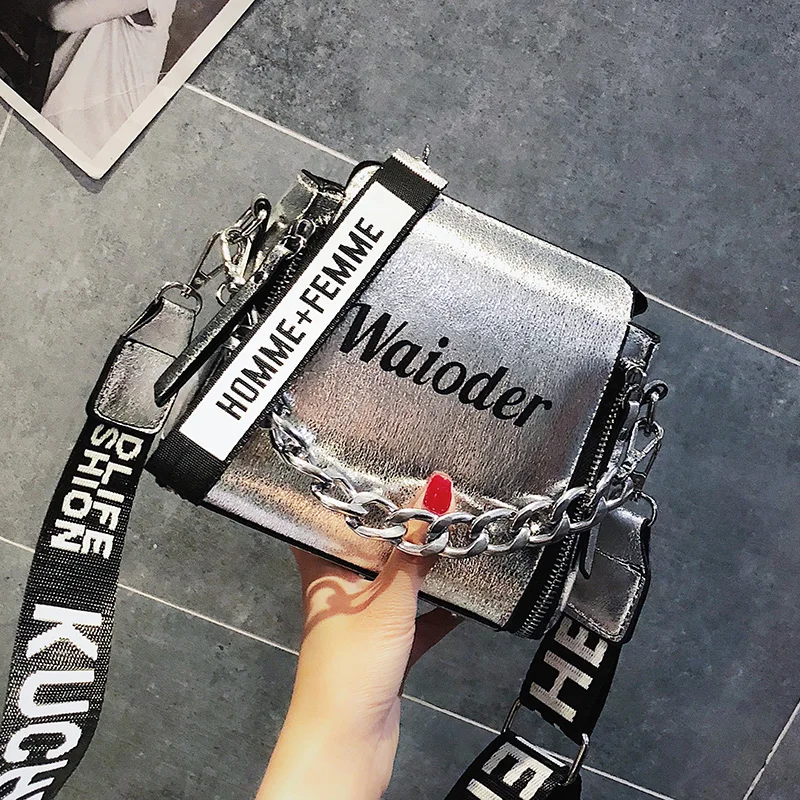 ETAILL Barrel Shaped PU Leather Design Crossbody Bag With Thick Chain Stripe Letter Wide Strap Shoulder Bag Small Bucket Bag ETAILL Barrel Shaped PU Leather Design Crossbody Bag With Thick Chain Stripe Letter Wide Strap Shoulder Bag Small Bucket Bag