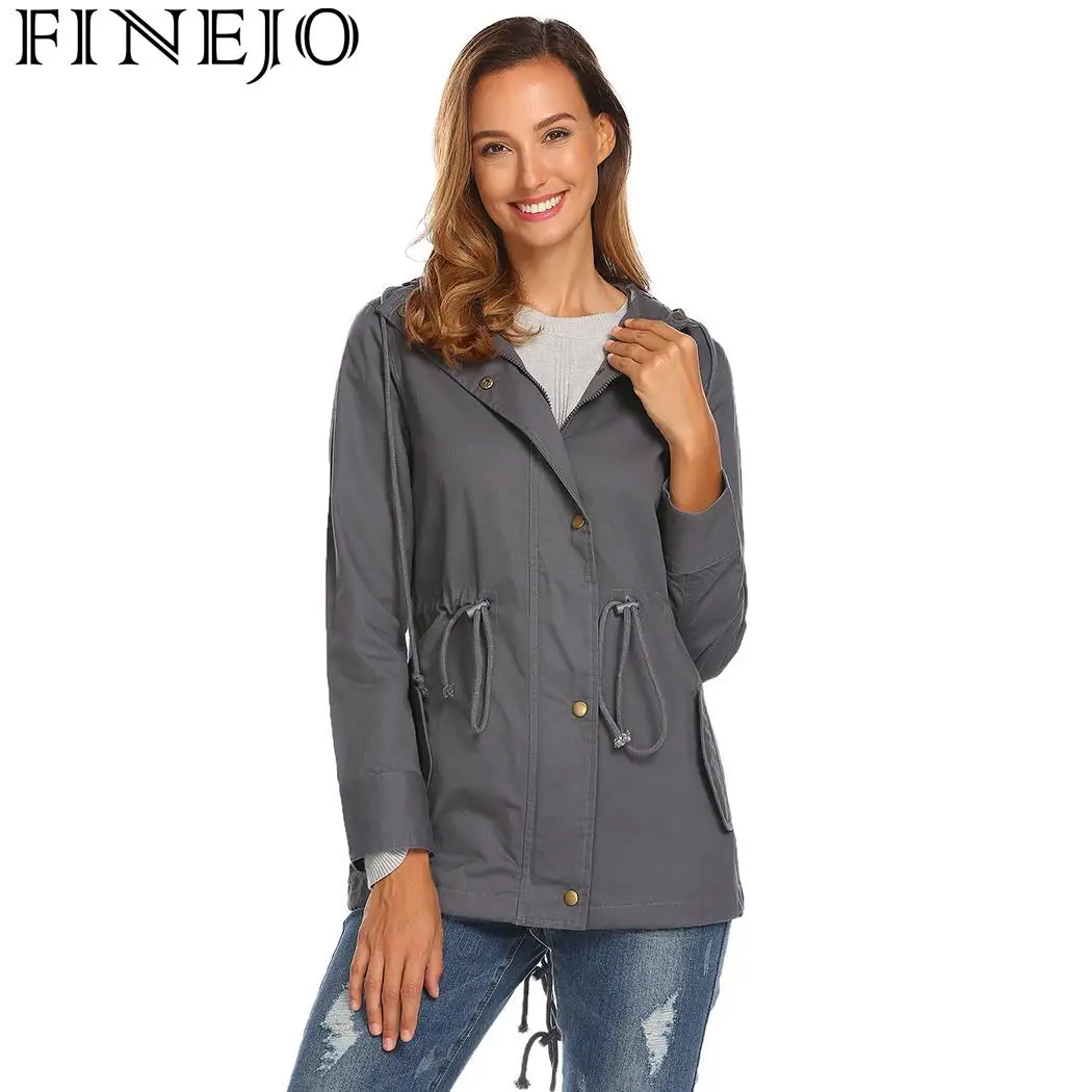 FINEJO Women Jacket Autumn 2018 Slim Casual Hooded Long Sleeve Zipper