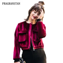 Женские модные однотонные бархатные плиссированные Экстра короткие пальто осень зима свободные тонкие винтажные карманы Высокое качество куртки JQ309