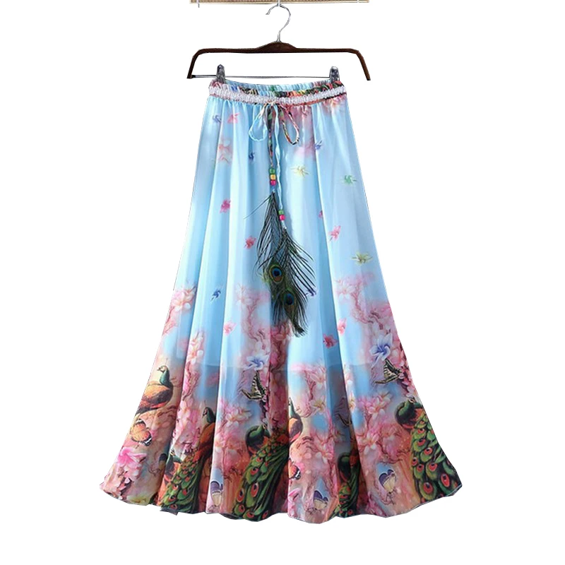 2017 Summer Bohemian Beach Long Skirt High Waist Chiffon Vintage Skirt ...