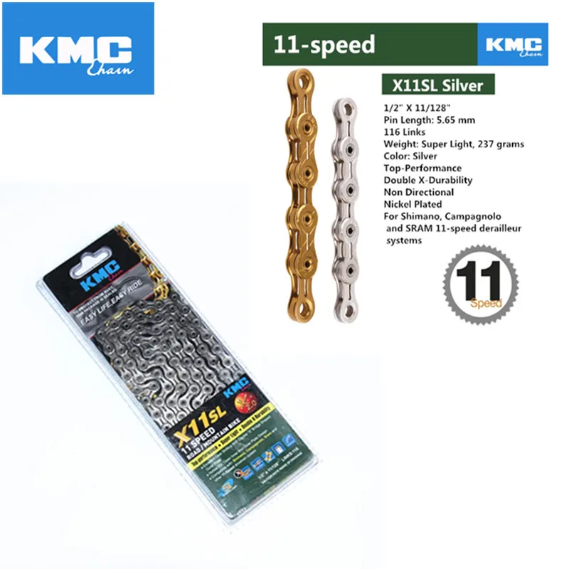 Discount Kmc 11 Speed X11 X11EL X11SL MTB Bicycle chain Super Light mountain bike X11 SL silver gold chain 12