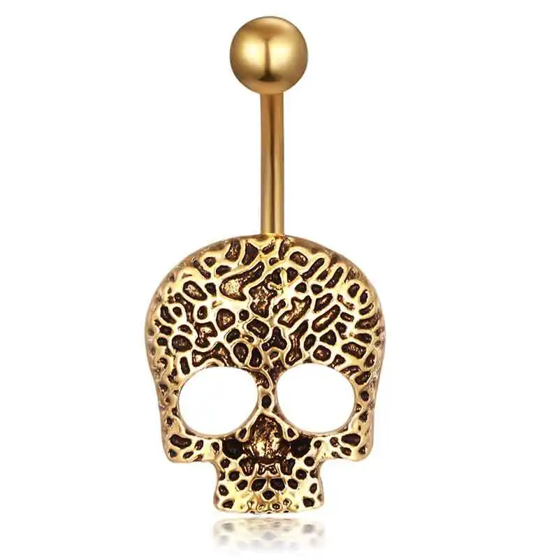 

Medical Stainless steel Belly Button Ring Body Jewelry Piercing Gold Silver Skull Navel Umbilical Nail Earrings Skeleton Jewelry