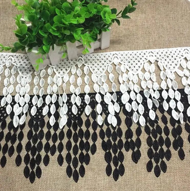 

Free Shipping High Quality 1 Yard Polyester Black White Tassel Dangling Fringe Lace Trims For DIY Sewing Craft 16cm Width
