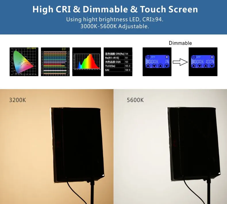 FalconEyes RX-18TD, 100 Вт, 504 шт., гибкий светодиодный светильник для видео 3200 K-5600 K, откатная тканевая лампа с сенсорным ЖК-экраном