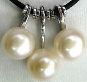 

Jew2183 Real AA white pearl 18KWGP Pendant Artifical PU Leather Necklace