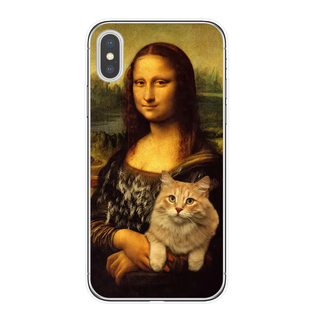 Забавный чехол для телефона KACKYFUL Leonardo da Vinci Mona Lisa Pat Cat с художественной эстетикой и рисунком для iPhone 8, 7, 6, 6S Plus, X, XS, MAX, 5S, SE, XR