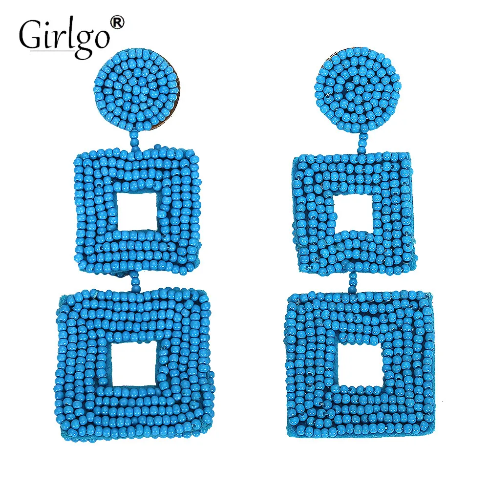 

Girlgo Brand Design Double Square Handmade Acrylic Drop Earrings for Women Bohemia Luxury Summer Accessories Jewelry Sister Gift