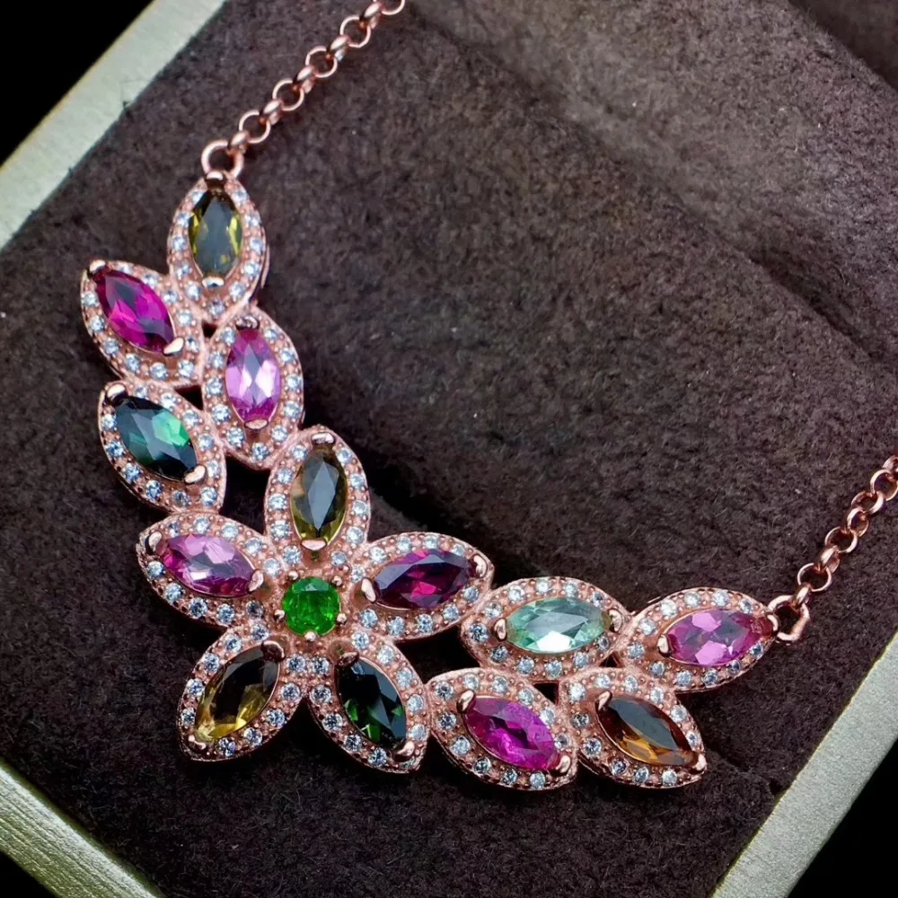 Collier pendentif étoiles d'eau tourmaline multicolore naturel S925 collier de pierres précieuses n