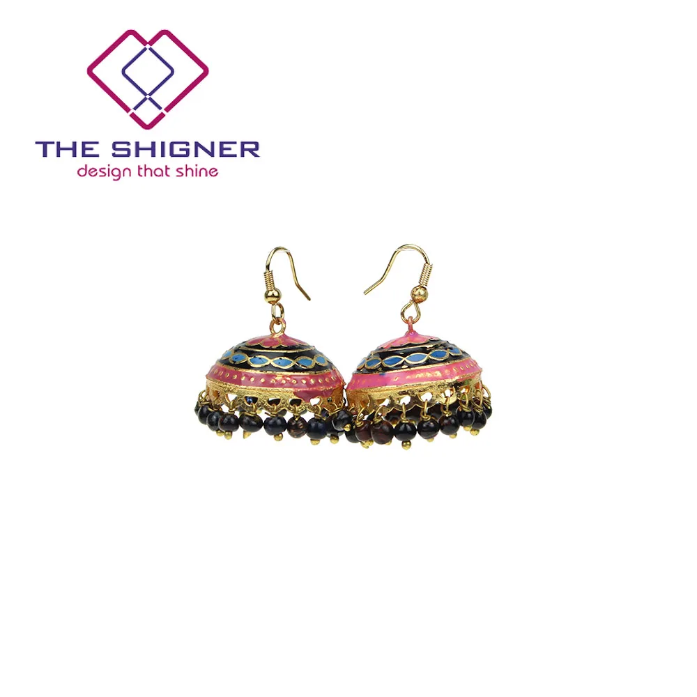 THE SHIGNER индийские традиционные Meenakari эмаль золотой тон Jhumka Jhumki серьги Болливуд стиль ювелирные изделия Висячие Серьги