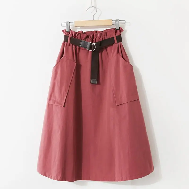 Azul De Señoras blanco Cintura 2019 Faldas Vintage Alta Llanura Playa Casual Verano azul Red Apricot rust Falda verde Aline Ol Coreano Preppy Simple Elegante Femenina negro FqwZCqzxY
