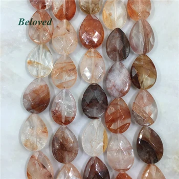 

Faceted Teardrop Blood Crystal Quartz Healing Strand Beads, Water DropRed Quartz Gems Necklace Making Spacer Beads, BG18057