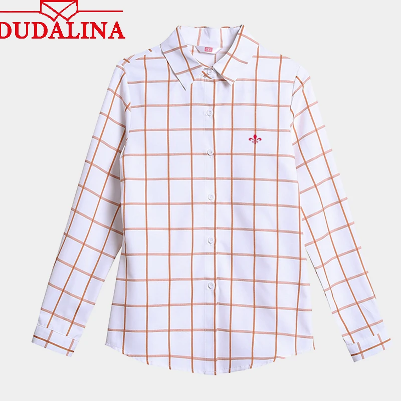 

Dudalina Checkered Plaid College Blouses Shirt 2019 Cage Female Long Sleeve Casual Women Blouse Shirt Office Lady Tops