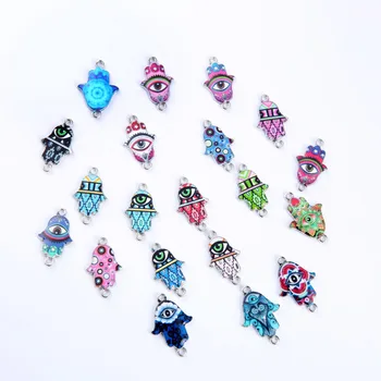 

NCRHGL 19pcs Colourful Palm evil eye printing Charm Connectors For Making Bracelet Necklace Clothes Jewlry Accessories 24x14mm