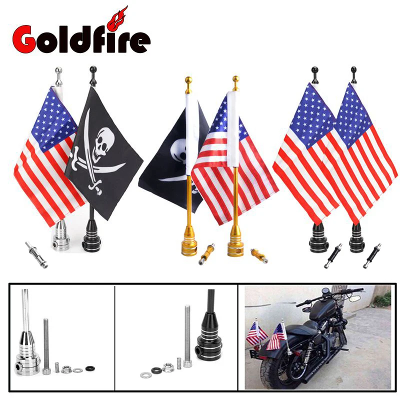 Motocycle CNC Rear Side Mount Luggage Rack Vertical Flag Pole American