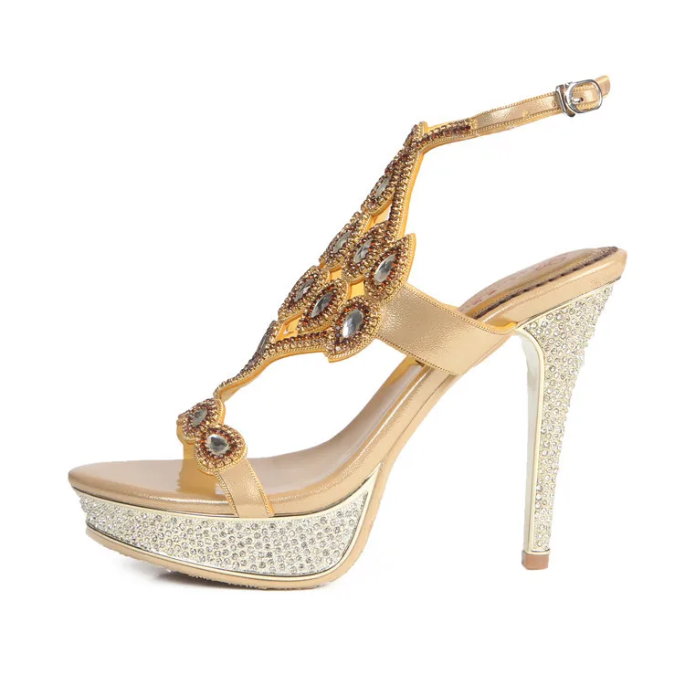Women Elegant Fashion Platform Diamond Sexy High Heeled Ladies Crystal Sandals Gold Peep Toe Shoes Wedding14