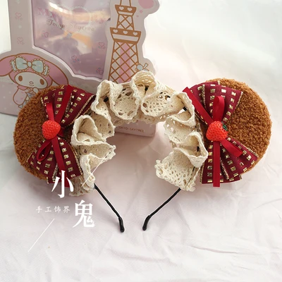 Japanese Sweet Lolita Dessert chocolate Bear Ears Bow Hair Band Hair Accessories Kawaii Women's Cos