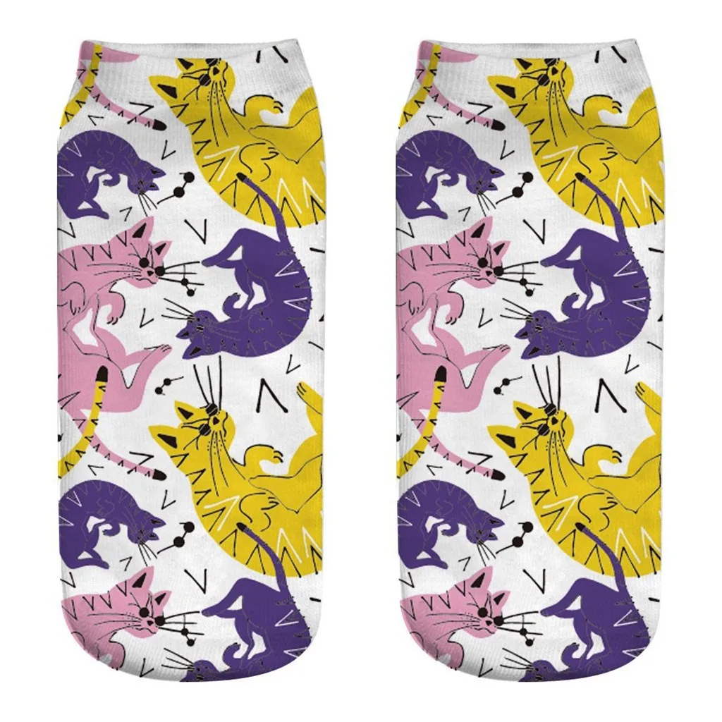 Kawaii 3D с принтами в виде кошек, уход за кожей лица модные детские гетры с рисунком кота короткие носки Meias Feminina веселое Harajuku с низкой лодыжкой с изображением персонажей мультфильмов, носки 424 W