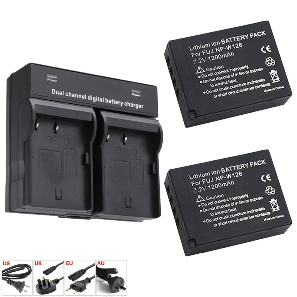

2Pcs NP-W126 NP W126 Battery + LED Dual Charger for Fujifilm HS30EXR X-A1 X-A2 X-A3 X-E1 X-E2 X-E2S X-M1 X-Pro1 X-T1 X-T10