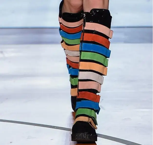 

Flat Mixed Colors Knee High Boots New Arrivals Round Toe Runway Zip Shoes Ladies High Quality Comfortable Winter Boots