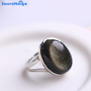 

Wholesale Natural Obsidian Ring Gold Eye Stone S925 Sterling Silver Mosaic Ring Simple Men Women Gift Crystal Ring Jewelry
