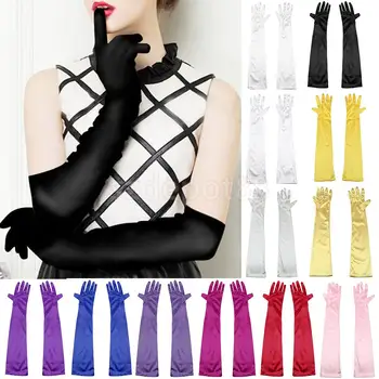

Long Opera Satin Gloves Womens Elbow Evening Black White 1920S
