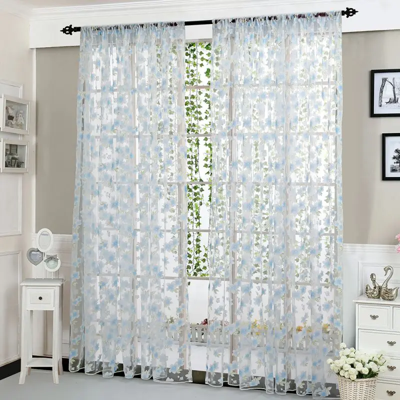 Sheer Voile Tulle Window tulle Curtains Bedroom Living Room Balcony Flowers Printed Tulip Sun-shading Translucent Curtain