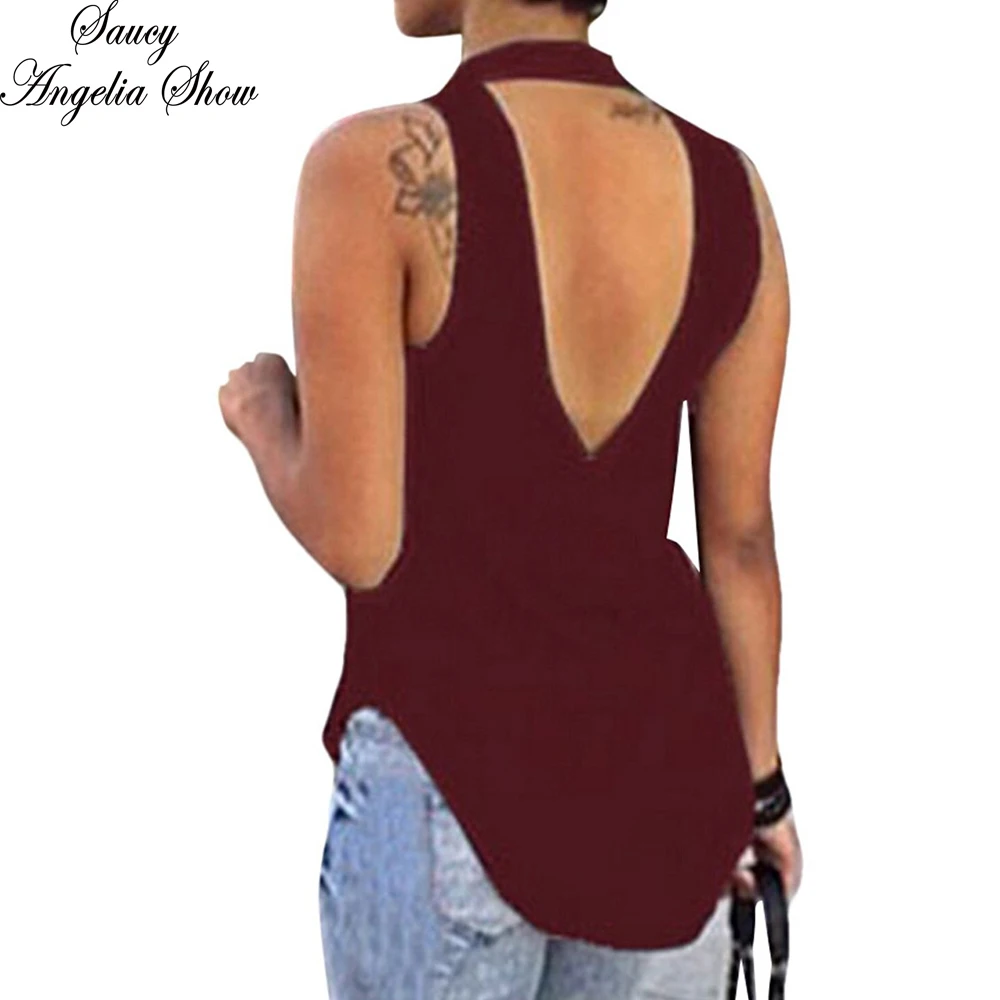 

SAUCY ANGELIA Women Summer Tank Top 2018 Wine Red Hollow Out T Shirt Sexy Off Shoulder Sleeveless Tee Femme Camisetas Vest