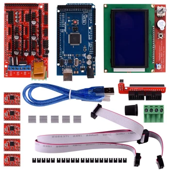 

3D Printer Kit with RAMPS1.4+ Mega 2560+ 5pcs A4988 with Heatsink + LCD 12864 Graphic Smart Display Controller with Adapter