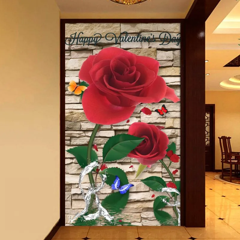 

Custom photo wallpaper Fantasy Rose Chinese style Brick Vestel Background Wallpaper custom high definition murals