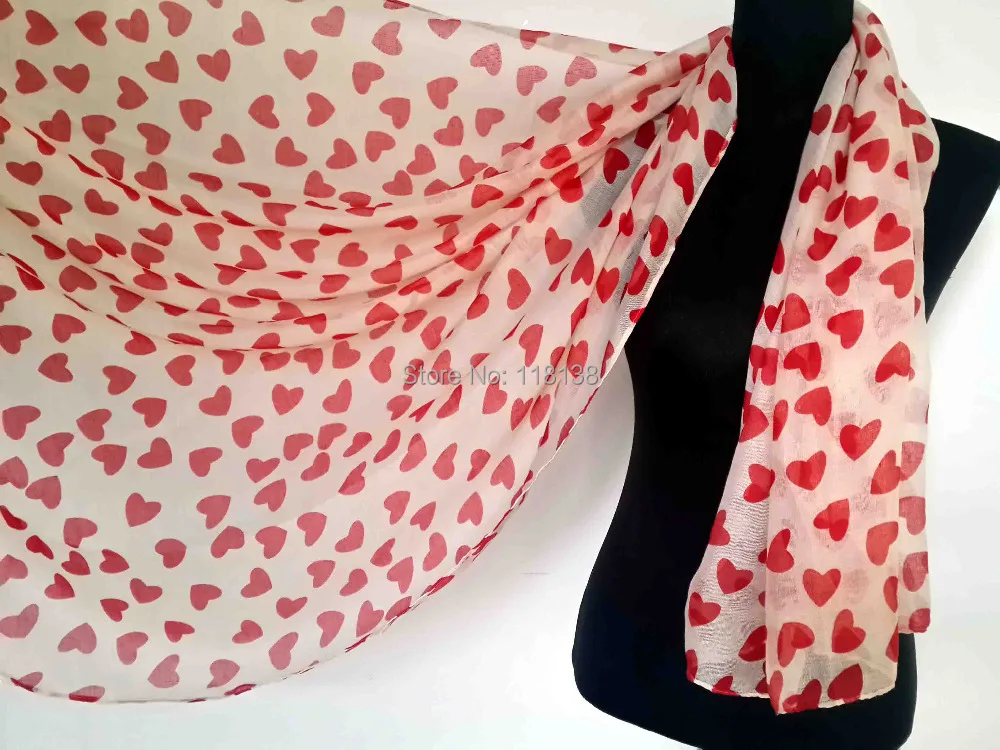 

Love Hearts Print Scarf Wrap Shawl Muslim Hijab Beautiful Gift Accessories, Free Shipping