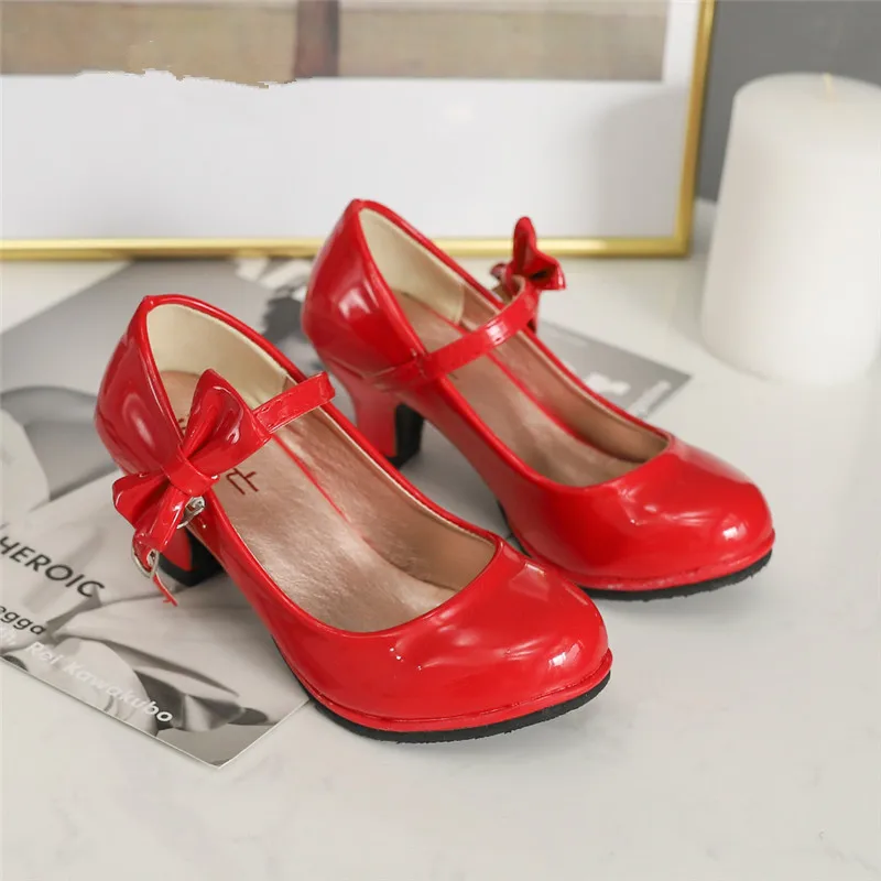 Fashion Girls Leather Shoes Autumn Bowtie Sandals New Children Shoes High Heels Princess Sweet Sandals For Girls SH19025