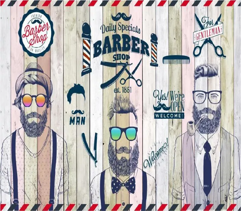 Custom 3d wallpaper trend handsome background wall beauty salon barber shop decoration - high-grade waterproof material Custom 3d wallpaper trend handsome background wall beauty salon barber shop decoration - high-grade waterproof material