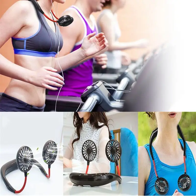 

1PCs USB Portable Fan Hands-free Neck Fan Hanging With 1200mA Battery Charging Mini Sports Fans 3 Speed Adjustable Wearable Fans