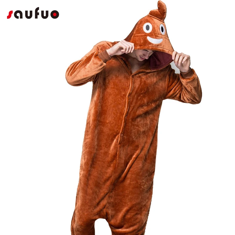 Funny Emoji Poo Adult Pajamas Halloween Autumn Winter Unisex Unicorn Pajamas Flannel Long Sleeve Hooded Pajamas
